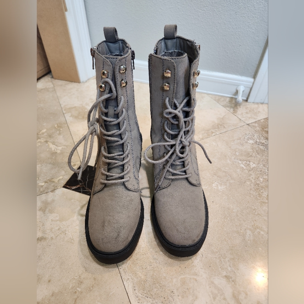 MIA Gray Combat Boots with Lace-Up Design